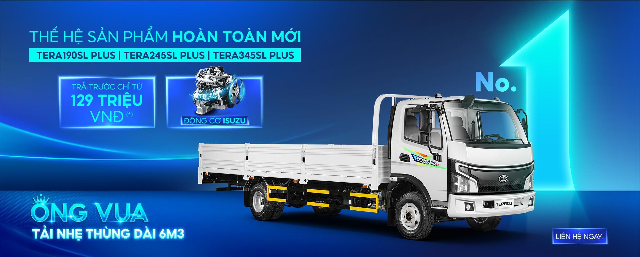 Tải nhẹ thùng dài 6m3 Teraco có thể tích 28,2m3, chiều dài 6,3m và chiều rộng lòng thùng 2,18m lớn nhất phân khúc